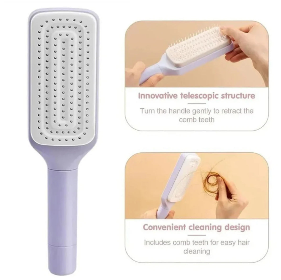 Automatic Hair Cleaning Comb with Rotating Teeth - Self-Cleaning Hairbrush, Extendable & Retractable Handle