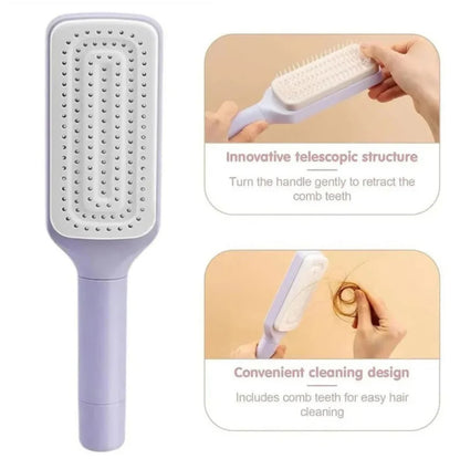 Automatic Hair Cleaning Comb with Rotating Teeth - Self-Cleaning Hairbrush, Extendable & Retractable Handle